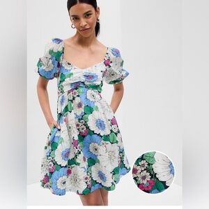 GAP Floral Mini Dress with Puff Sleeves Size X-Large Tall